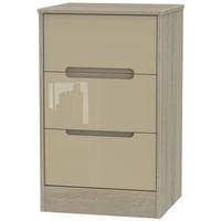 monaco high gloss mushroom and darkolino bedside cabinet 3 drawer lock ...