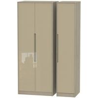 Monaco High Gloss Mushroom and Darkolino Triple Wardrobe - Tall Plain