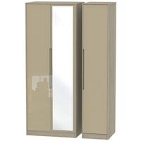 Monaco High Gloss Mushroom and Darkolino Triple Wardrobe - Tall with Mirror