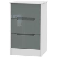 monaco high gloss grey and white bedside cabinet 3 drawer locker