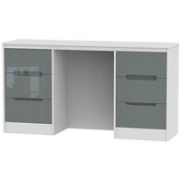 Monaco High Gloss Grey and White Dressing Table - Knee Hole Double Pedestal