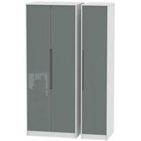 Monaco High Gloss Grey and White Triple Wardrobe - Tall Plain