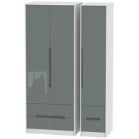 Monaco High Gloss Grey and White Triple Wardrobe - Tall with Drawer