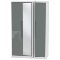 Monaco High Gloss Grey and White Triple Wardrobe - Tall with Mirror