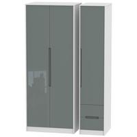 monaco high gloss grey and white triple wardrobe tall plain with 2 dra ...