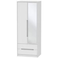 Monaco White Wardrobe - Tall 2ft 6in with 2 Drawer and Mirror