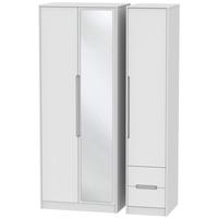 Monaco White Triple Wardrobe - Tall with Mirror and 2 Drawer