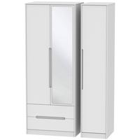 Monaco White Triple Wardrobe - Tall with 2 Drawer and Mirror