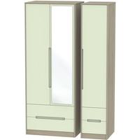 Monaco Mussel and Darkolino Triple Wardrobe - Tall with Drawer and Mirror