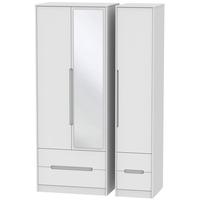 monaco white triple wardrobe tall with drawer and mirror