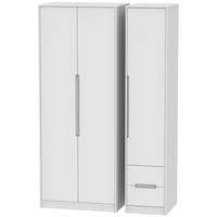 Monaco White Triple Wardrobe - Tall Plain with 2 Drawer