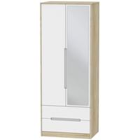 Monaco White Matt and Bardolino Wardrobe - Tall 2ft 6in with 2 Drawer and Mirror