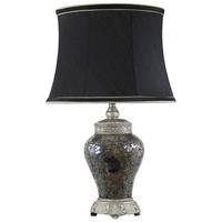 Mosaic Black and Gold Sparkle Antique Silver Regency Small Lamp with Black Trimmed Shade
