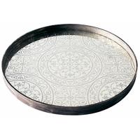 Moroccan Frost Large Round Light Aged Mirror Tray