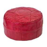 Moroccan Leather Pouffe, Red, Leather