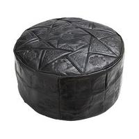 Moroccan Leather Pouffe, Black, Leather