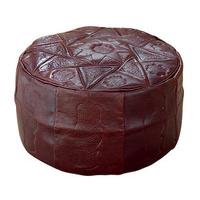 Moroccan Leather Pouffe, Dark Brown, Leather