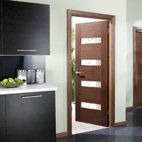 Monaco Walnut Flush Veneer Door with Linea Frosted Glass and Lacquer Pre-Finishing