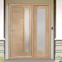 modena exterior oak door and frame set with one side screen and obscur ...