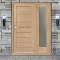 Modena Exterior Flush Oak Door and Frame Set with One Side Screen and Obscure Double Glazing