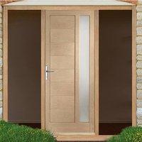 Modena Exterior Oak Door with Obscure Double Glazing and Frame Set with Two Unglazed Side Screens