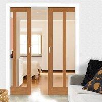 Montana Matterhorn Oak Double Pocket Doors - Clear Glass