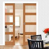 montana nevis oak double pocket doors clear glass