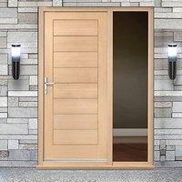 modena flush oak door and frame set with one unglazed side screen