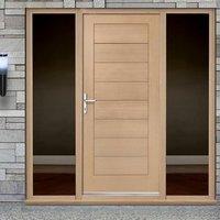 Modena Exterior Flush Oak Door and Frame Set with Two Unglazed Side Screen