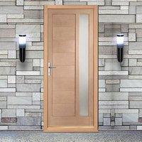 Modena External Oak Door and Frame Set with Fittings and Obscure Double Glazing