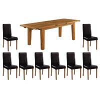 Molton Solid Oak 190-250cm Table with 8 Oakridge Chairs Brown