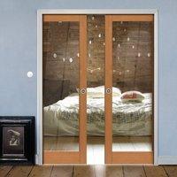 Montana Fuji Oak Double Pocket Doors - Clear Glass