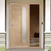 Modena Oak Door with Obscure Double Glazing and Frame Set with One Unglazed Side Screen