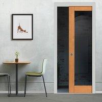 montana fuji oak single pocket door clear glass