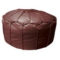 Moroccan Circular Faux Leather Footstool, Brown, Faux Leather