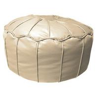 Moroccan Circular Faux Leather Footstool, Cream, Faux Leather