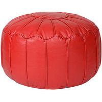 Moroccan Circular Faux Leather Footstool, Red, Faux Leather