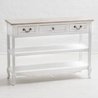 Montpellier Shabby Chic White 3 Drawer Console Table With Shelves