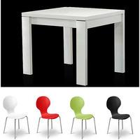 Modern Dining Table Square In Gloss White And 4 Keeler Chairs