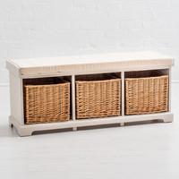 Monroe Storage Bench With Cushion and Wicker Baskets