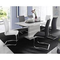 modus white extendable dining set and 4 black 2 white chairs