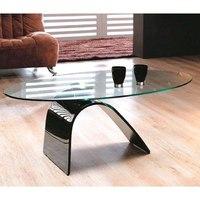 Modern Bent Glass Coffee Table With Black Base