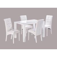 Morna White High Gloss Finish Dining Table And 4 Chairs