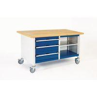 mobile storage bench 1500 wide with mpx top 2x150 1x200 drawers open s ...