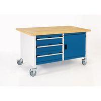MOBILE HEAVY DUTY STORAGE BENCH WITH 2 x 150 DRAWERS, 1 x 200 DRAWER AND 500 CUPBOARD