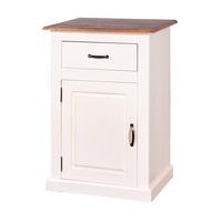 morgan bedside cabinet in white and sepia brown top with 1 door