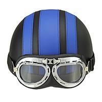 Motorcycle Helmet Open Face Visor Motocross Motor Helmets With Goggles Scarf Adjustable For Hare Retro Outdoor Cycling Blue