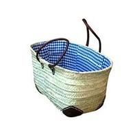 Morocco Blue Gingham Lined Palm Leave Picnic Basket