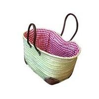 Morocco Red Gingham Lined Palm Leave Picnic Basket