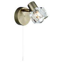 Modern Antique Brass Wall Light with Chunky Ice Cube Shade